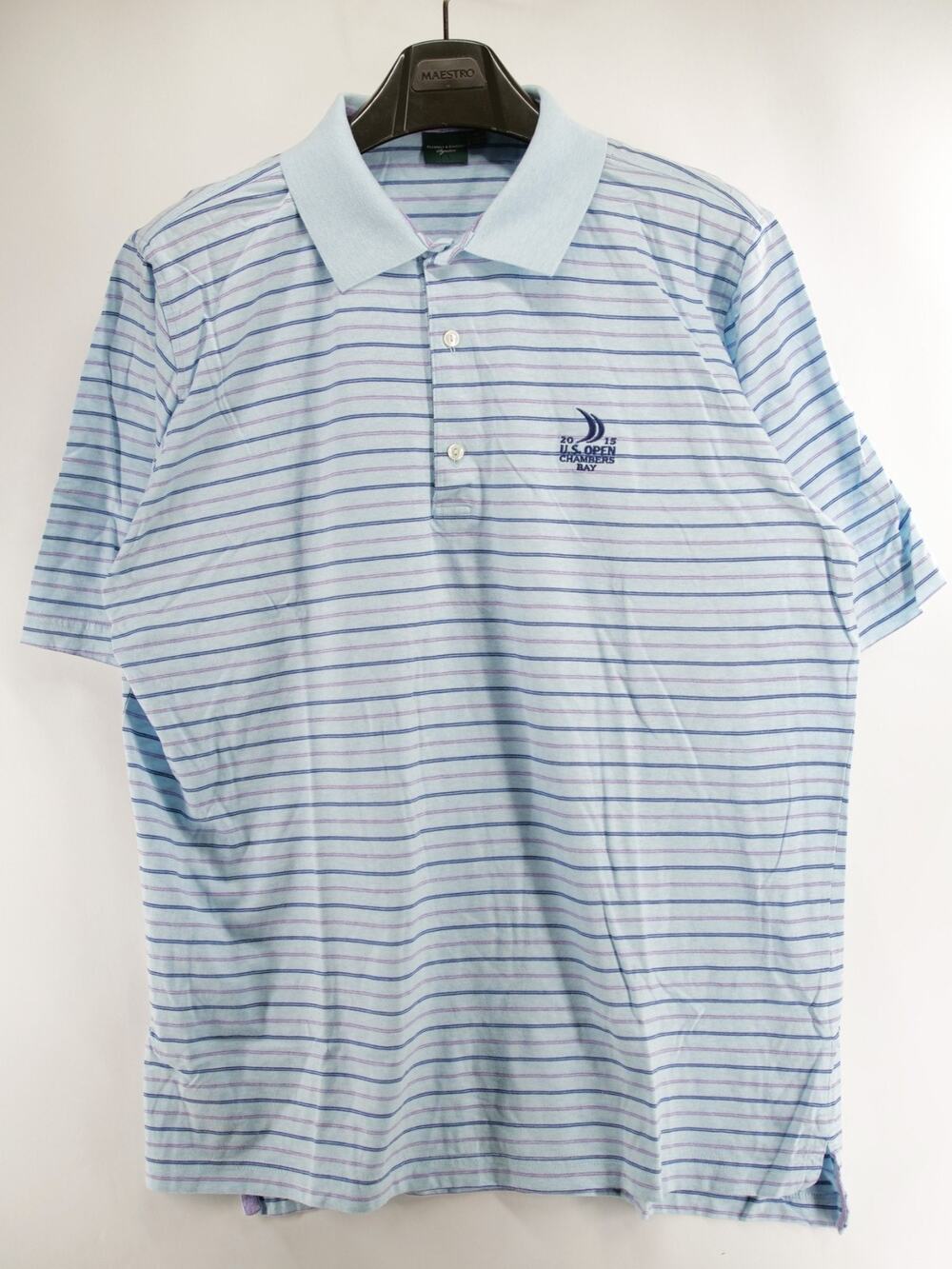 Fairway & Greene Signature Men's XL Light Blue Striped Polo Shirt US Open Golf